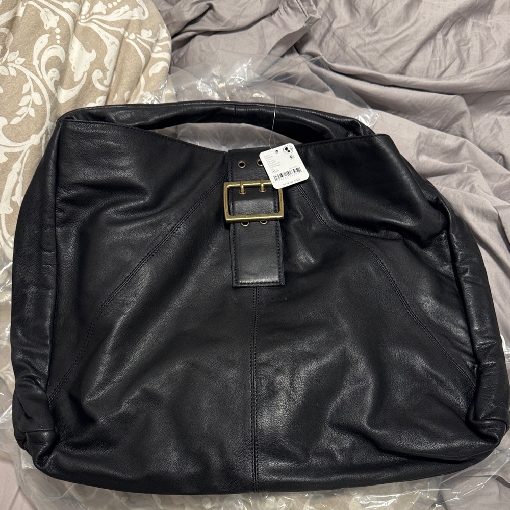 Free people black leather tote